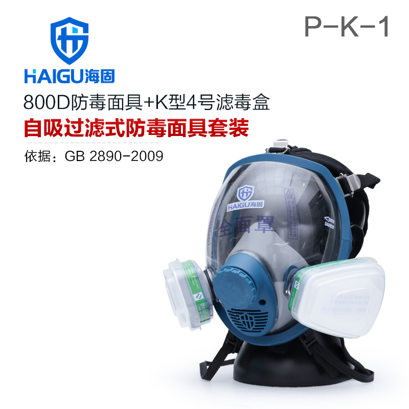 海固800D全面罩+HG-ABS/P-K-1滤毒罐 氨气全面罩防毒面具