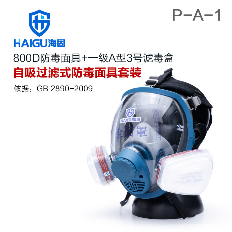 海固800D全面罩+HG-ABS/P-A-1滤毒罐 活性炭防毒面具 甲醛 醇类