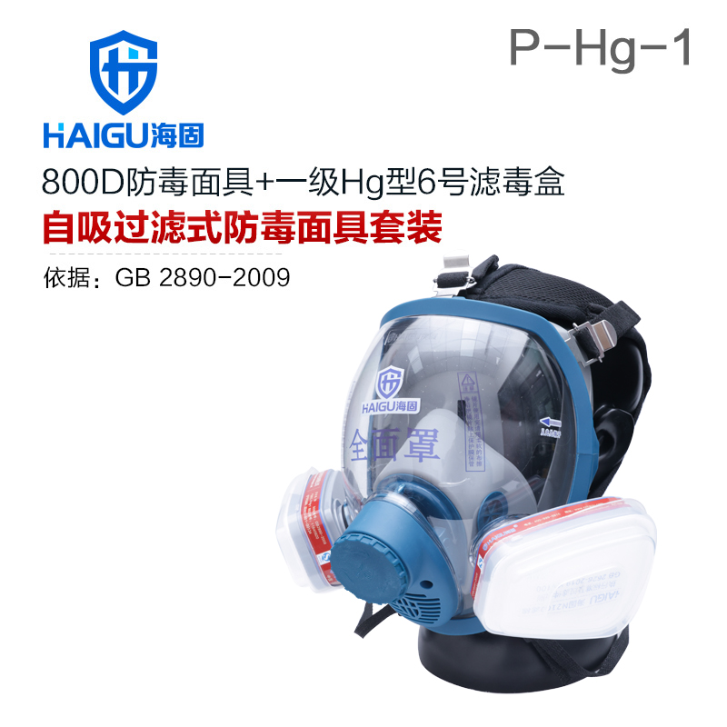 海固800D全面罩+HG-ABS/P-Hg-1活性炭滤毒盒 水银防护专用防毒面具