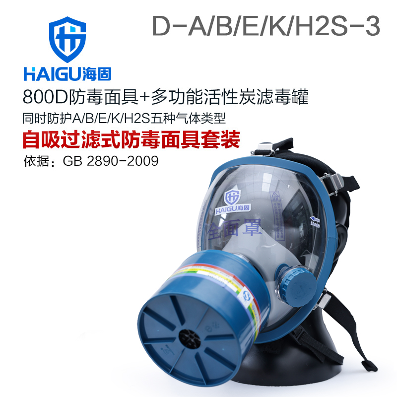 海固800D全面罩+HG-ABS/D1-3滤毒罐 综合防毒气 活性炭防毒面具