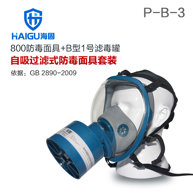海固800全面罩+HG-ABS/P-B-3滤毒罐 防毒面具 无机气体综合防护
