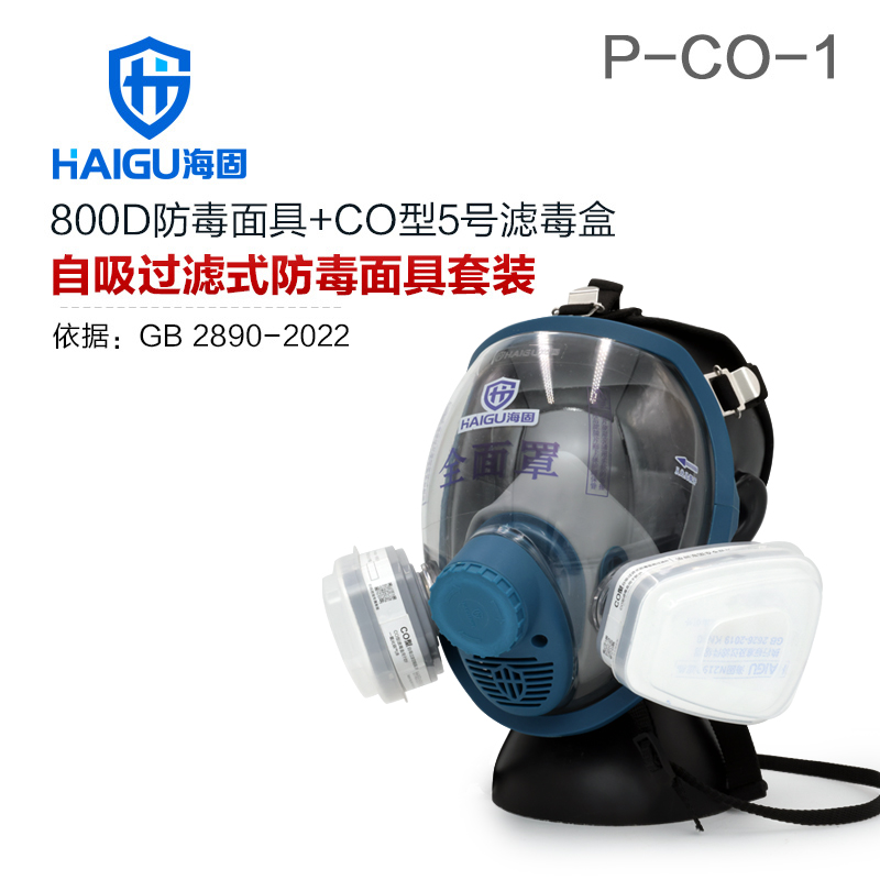 海固800D全面罩+P-CO-1一氧化碳滤毒盒+N2190滤棉+T形滤棉盖 防尘防毒套装