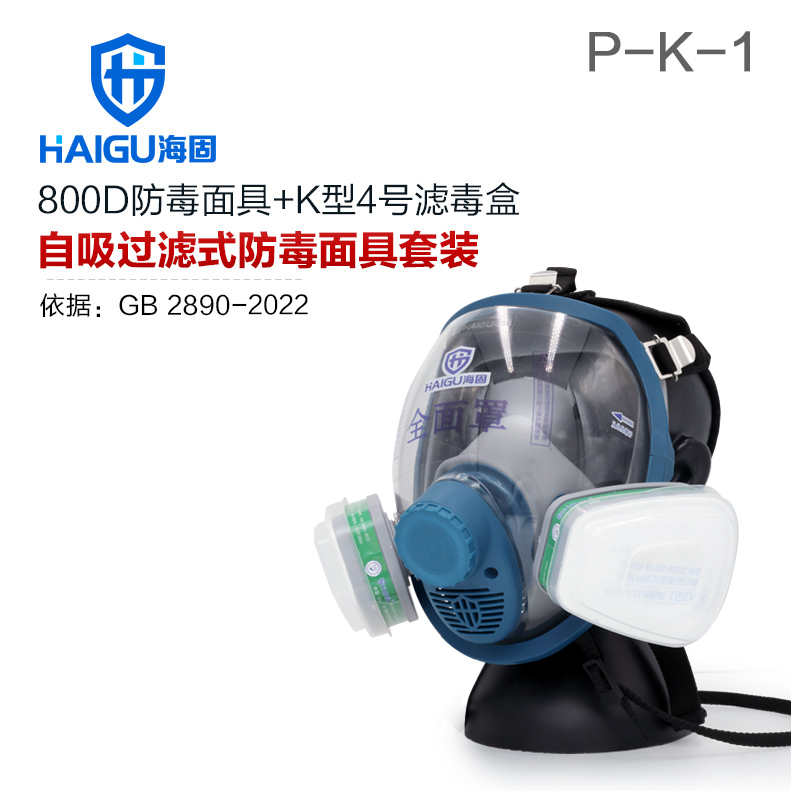 海固800D全面罩+P-K-1氨气滤毒盒+N2190滤棉+T形滤棉盖 防尘防毒套装