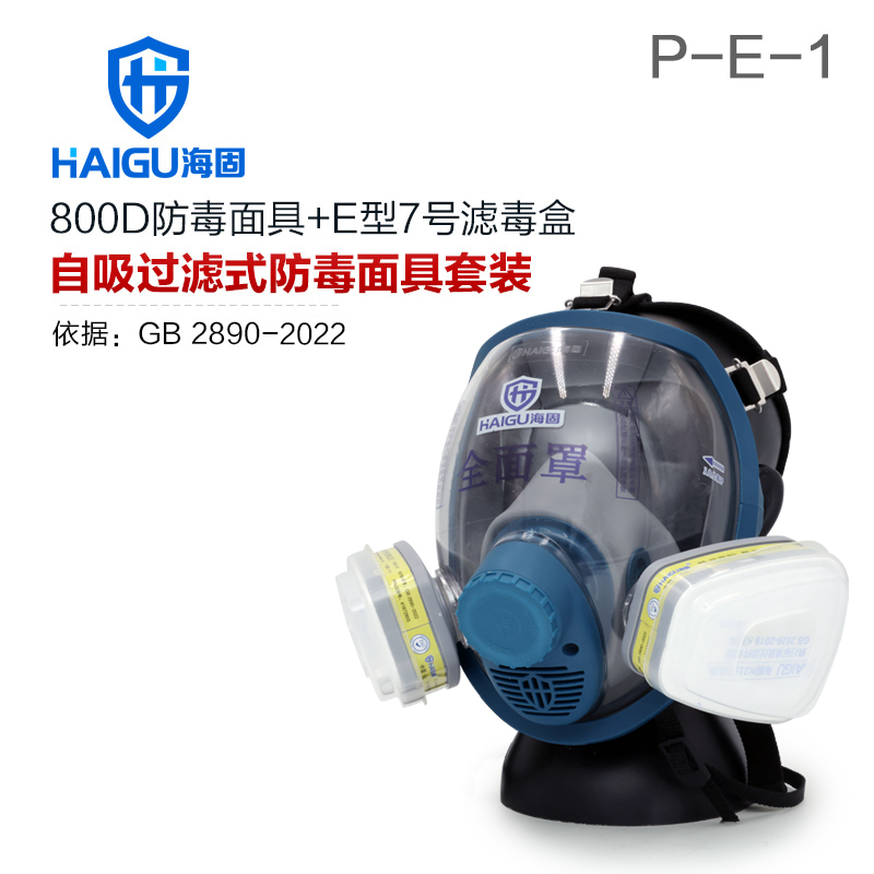 海固800D全面罩+P-E-1酸性气体滤毒盒+N2190滤棉+T形滤棉盖 防尘防毒套装