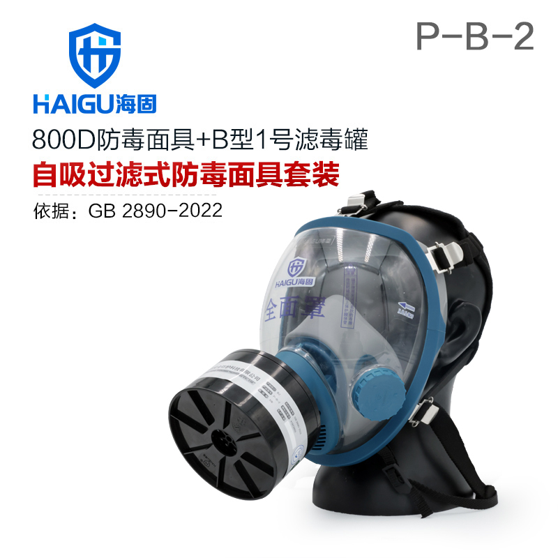 海固800D全面罩+HG-ABS/P-B-2滤毒罐 防毒面具 无机气体综合防护
