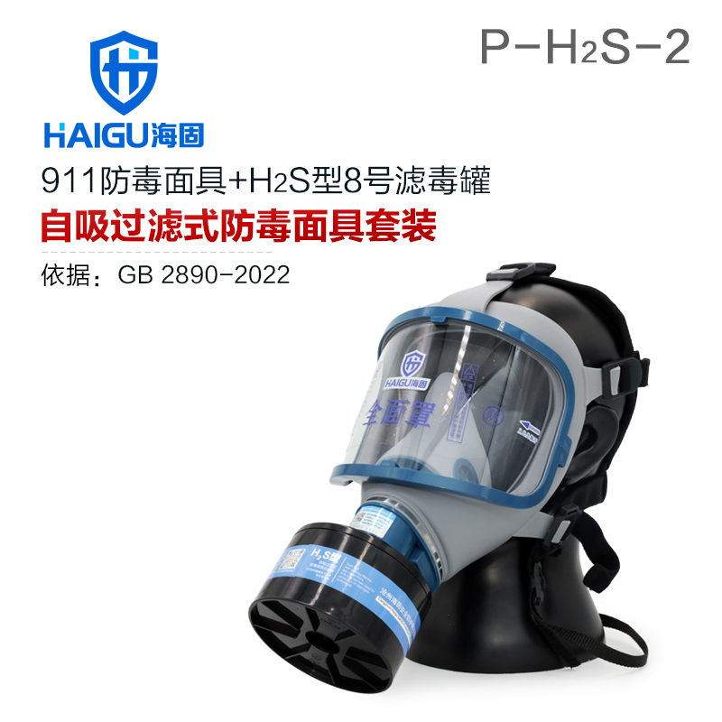 海固911全面罩+HG-ABS/P-H2S-2滤毒罐 硫化氢活性炭防毒面具