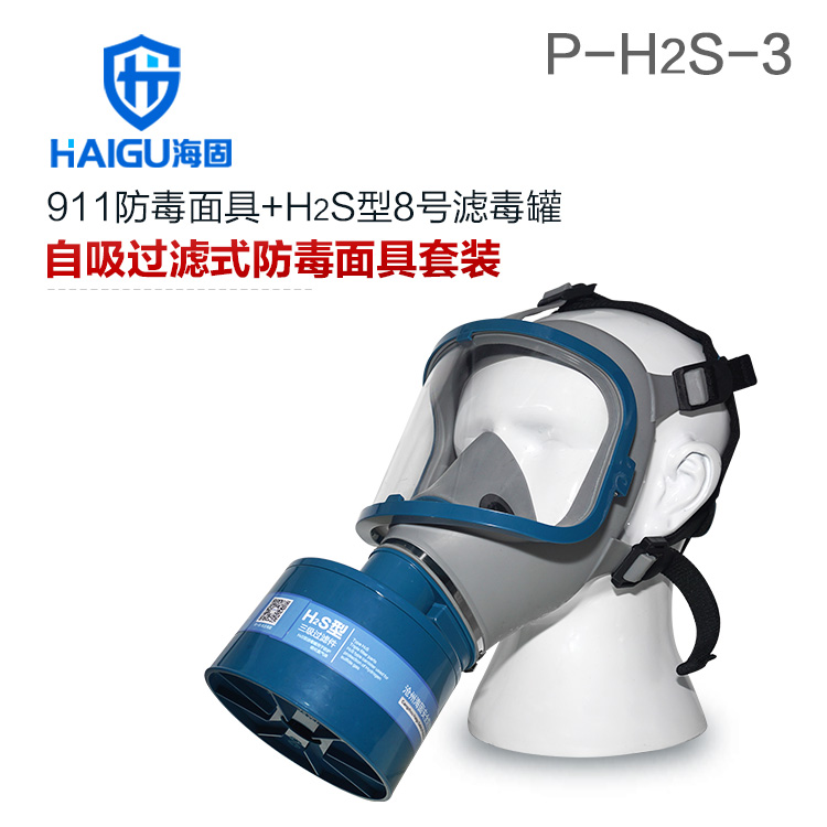 海固911全面罩+HG-ABS/P-H2S-3滤毒罐 硫化氢活性炭防毒面具