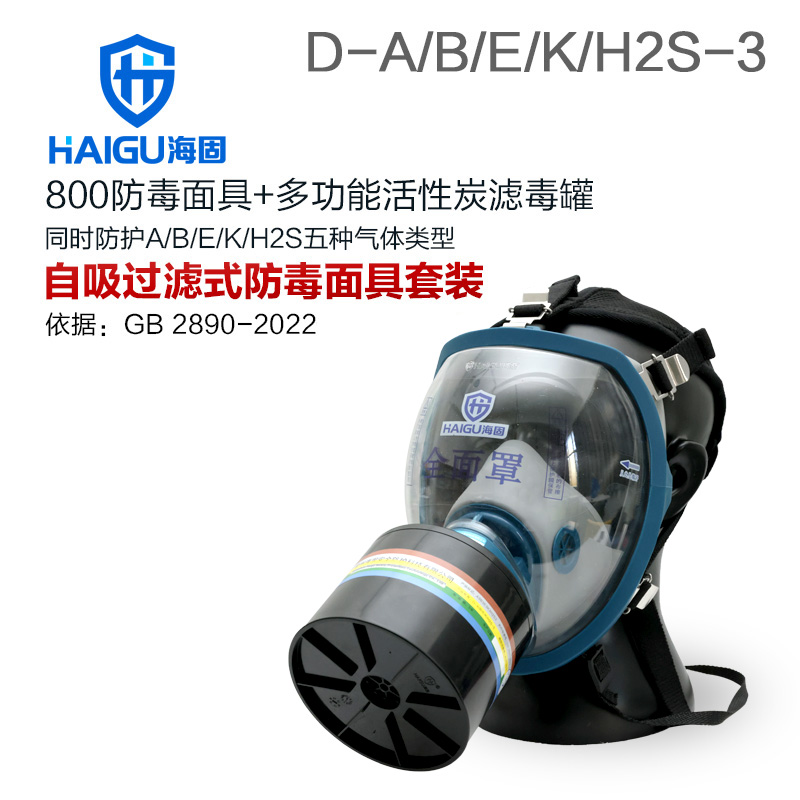 海固800全面罩+D-A/B/E/K/H2S-3滤毒罐 综合多气体防护套装