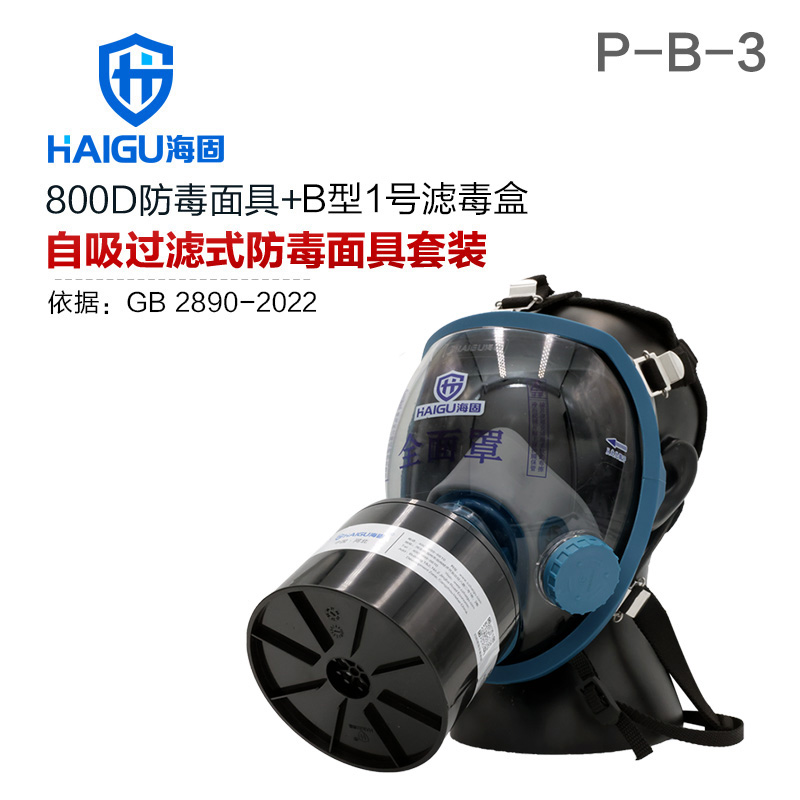 海固800D全面罩+HG-ABS/P-B-3滤毒罐 防毒面具 无机气体综合防护