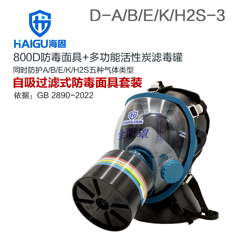 海固800D全面罩+HG-ABS/D-A/B/E/K/H2S-3滤毒罐 综合防毒气套装